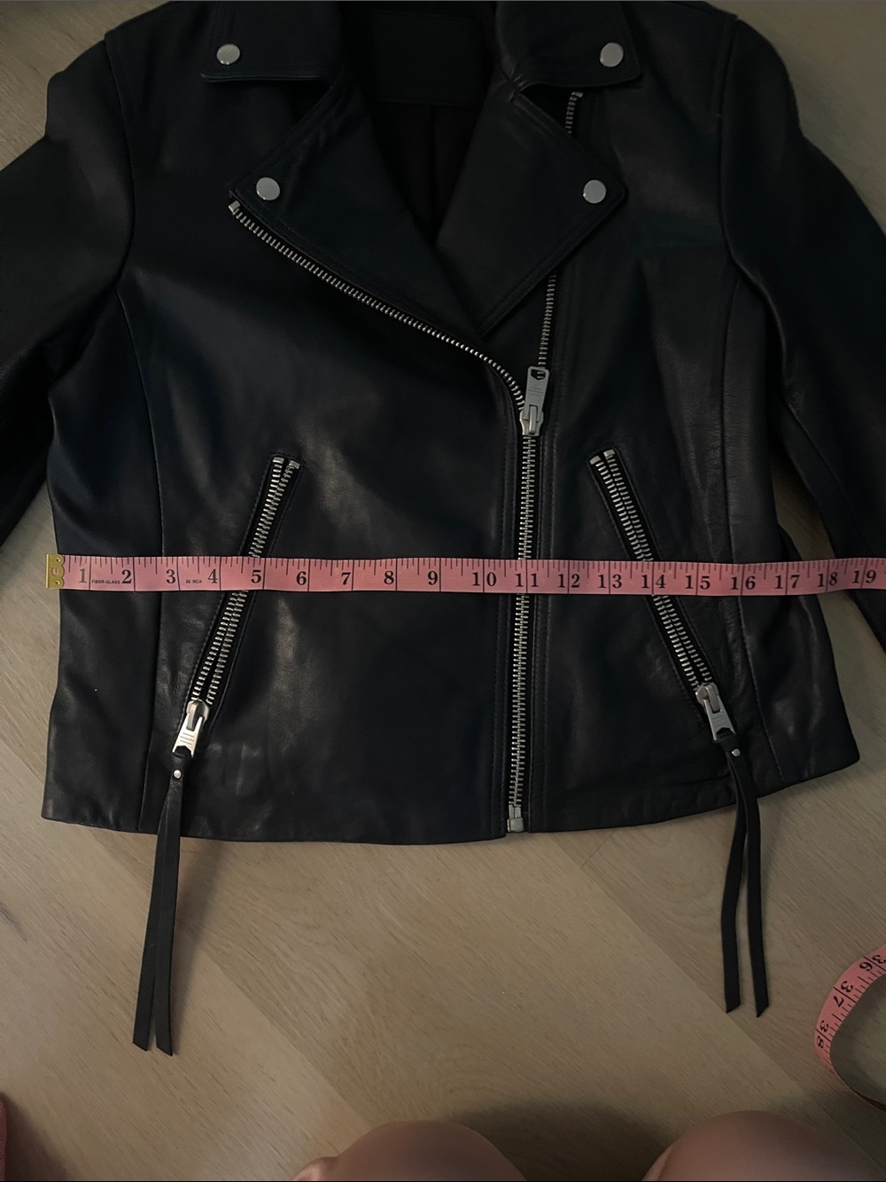 All Saints Dalby Navy Blue Leather Moto Jacket - Picture 7 of 11